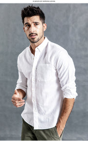 Long-sleeved cotton and linen shirts for men