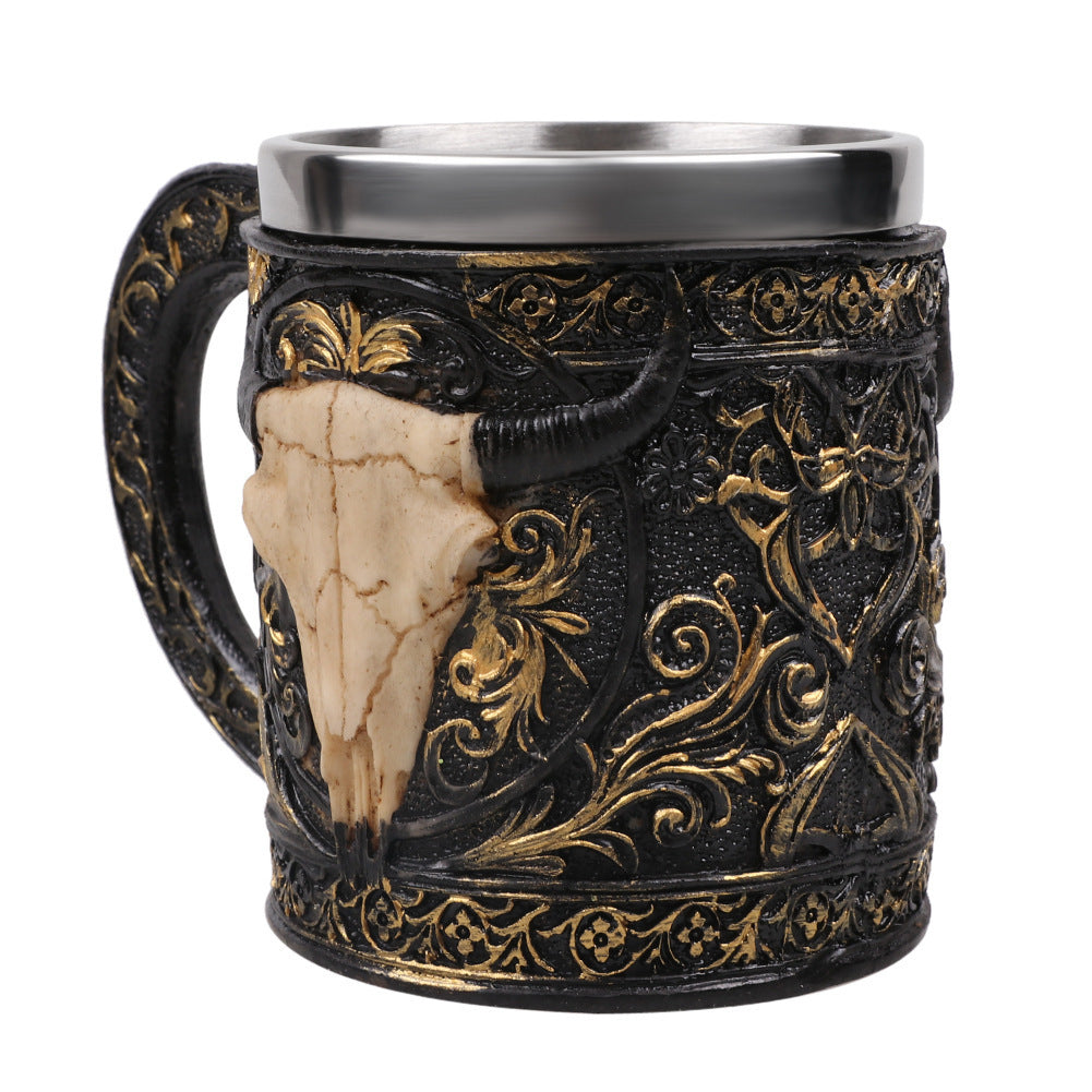Sheep Horn Beer Mug with horn handle close-up