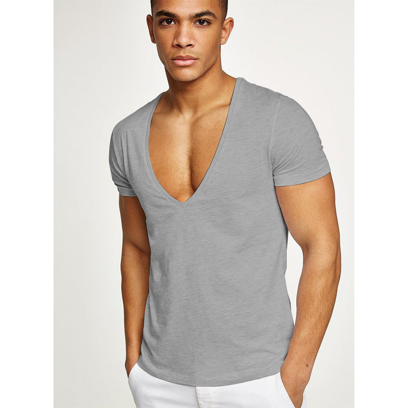 Men’s Deep V Neck T-Shirt showing neckline detail