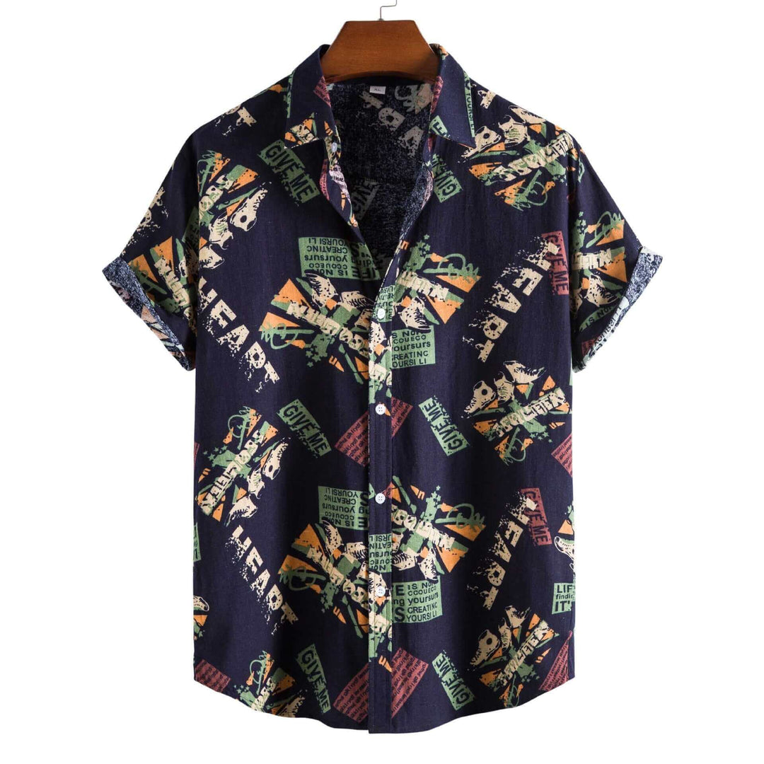 Casual Men’s Vintage Letter Print Shirt on model
