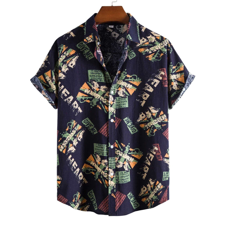 Casual Men’s Vintage Letter Print Shirt on model