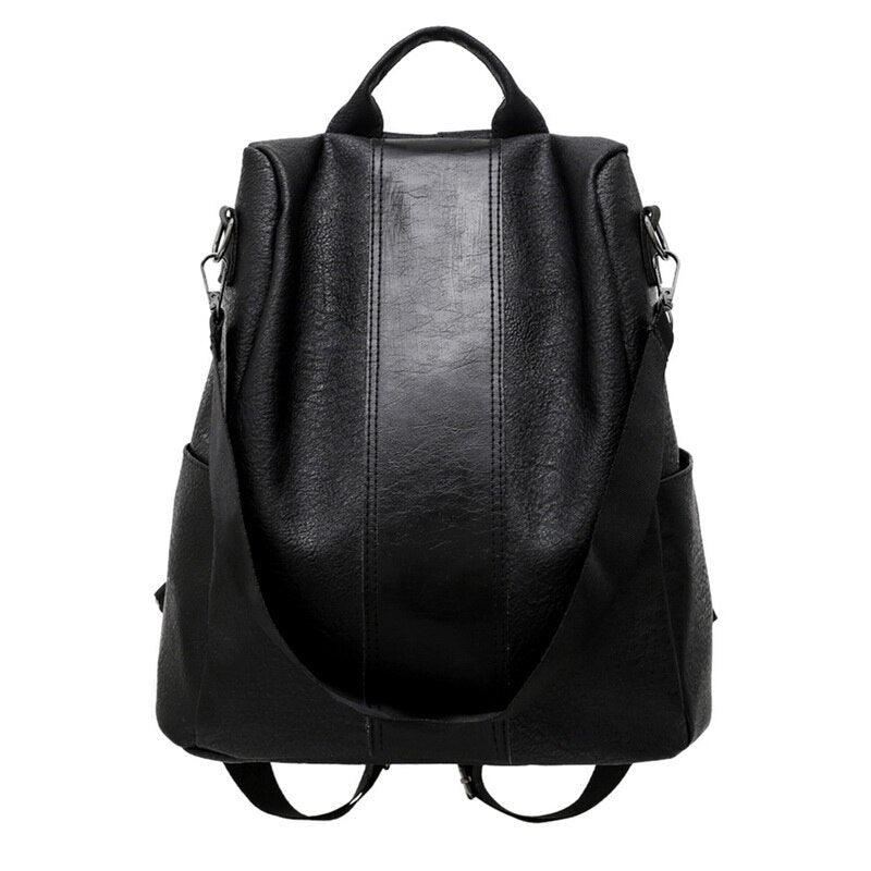 PU Leather Backpack for Women with anti-theft design, waterproof material, and spacious compartments, perfect for daily use.