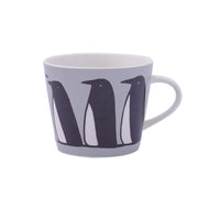 Gray ceramic coffee mug with black penguin design, Nordic style, 301-400mL capacity, cute home gift.