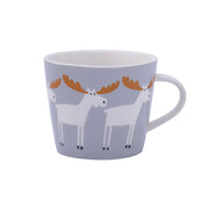 Gray Nordic-style ceramic mug with moose design, 301-400mL capacity, from Super Cute Mugs collection.