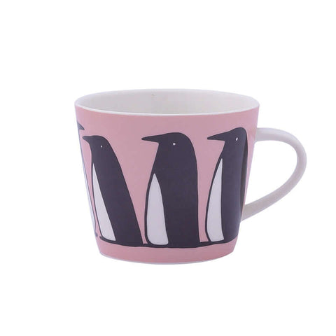 Pink ceramic mug with Nordic penguin design, part of the Super Cute Mugs collection, perfect for couples' coffee moments.