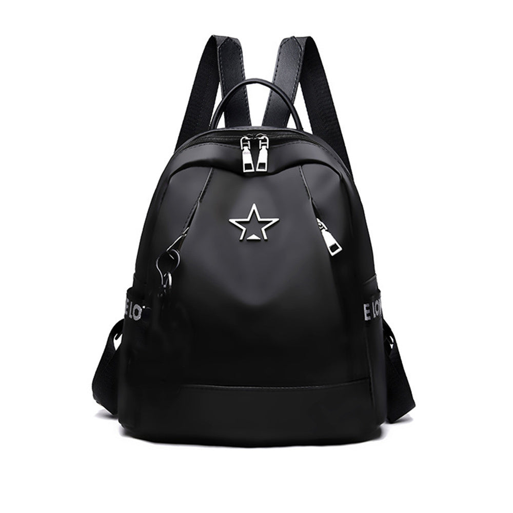 PU Leather Backpack for Women Anti Theft Waterproof sleek black design with star emblem and spacious compartments