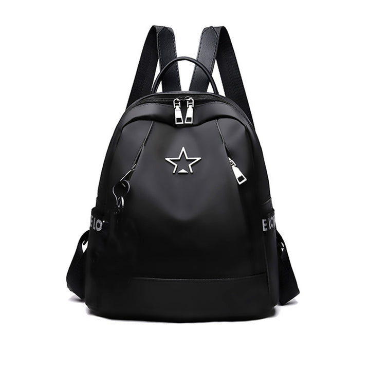 PU Leather Backpack for Women Anti Theft Waterproof sleek black design with star emblem and spacious compartments