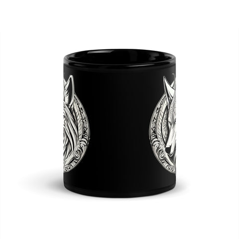 White Wolf Black Glossy Mug