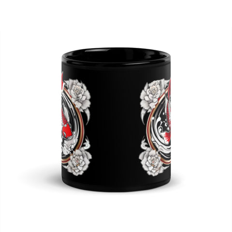 Black Glossy Mug with Koi fish