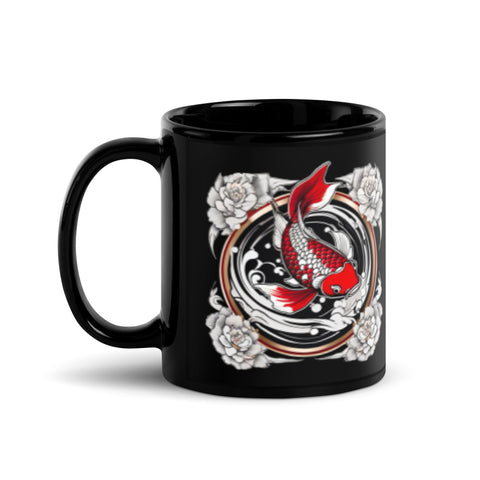 Black Glossy Mug with Koi fish