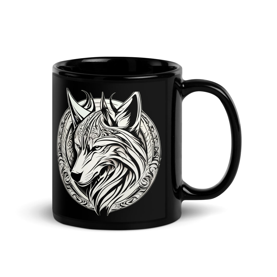 White Wolf Black Glossy Mug ceramic coffee cup design