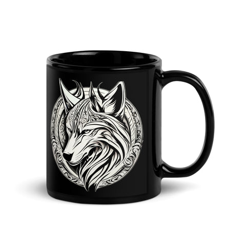 White Wolf Black Glossy Mug