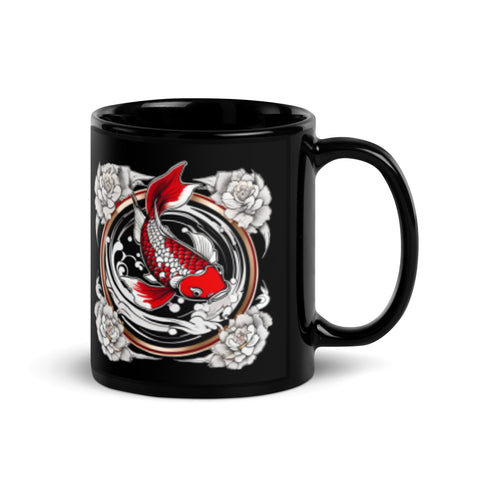 Black Glossy Mug with Koi fish