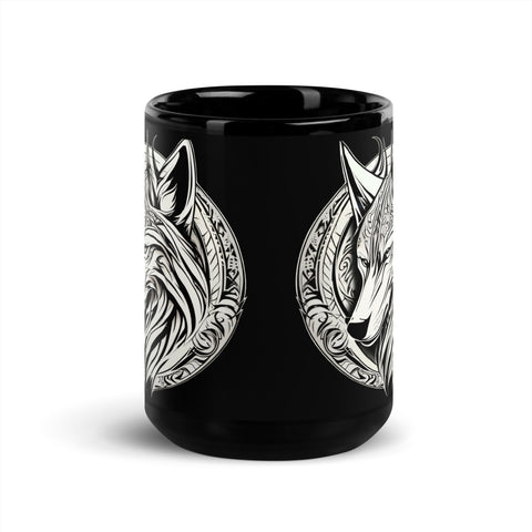 White Wolf Black Glossy Mug