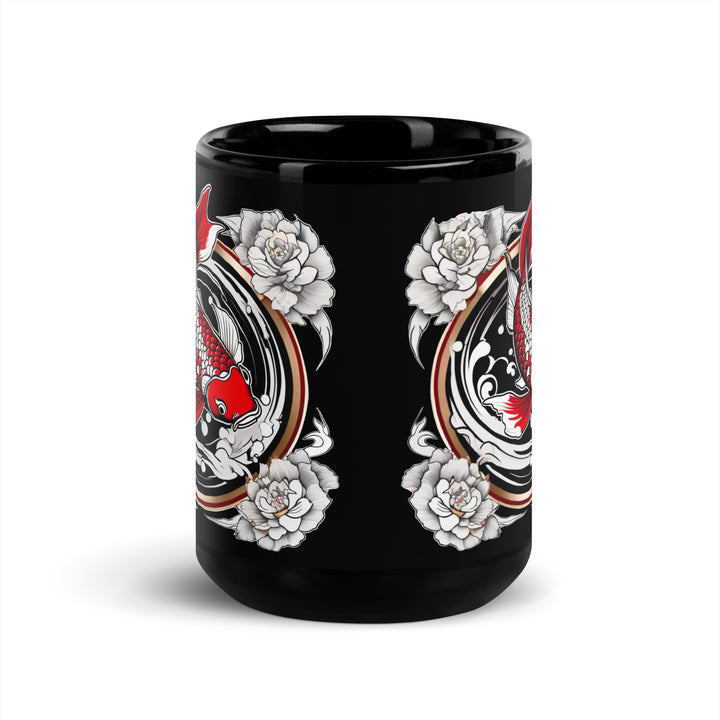 Black Glossy Mug with Koi fish