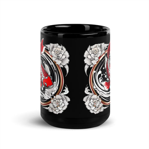 Black Glossy Mug with Koi fish