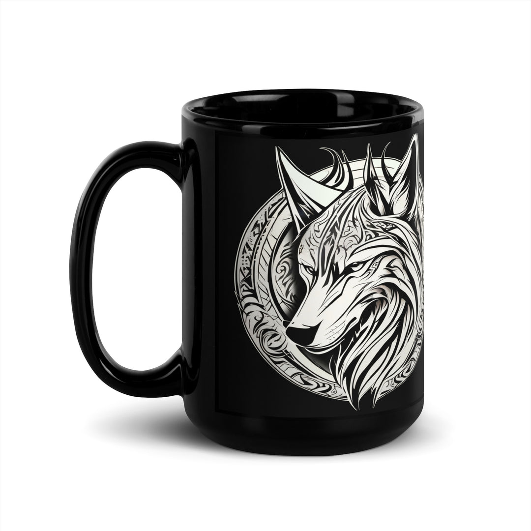 White Wolf Black Glossy Mug bold wolf art drinking mug