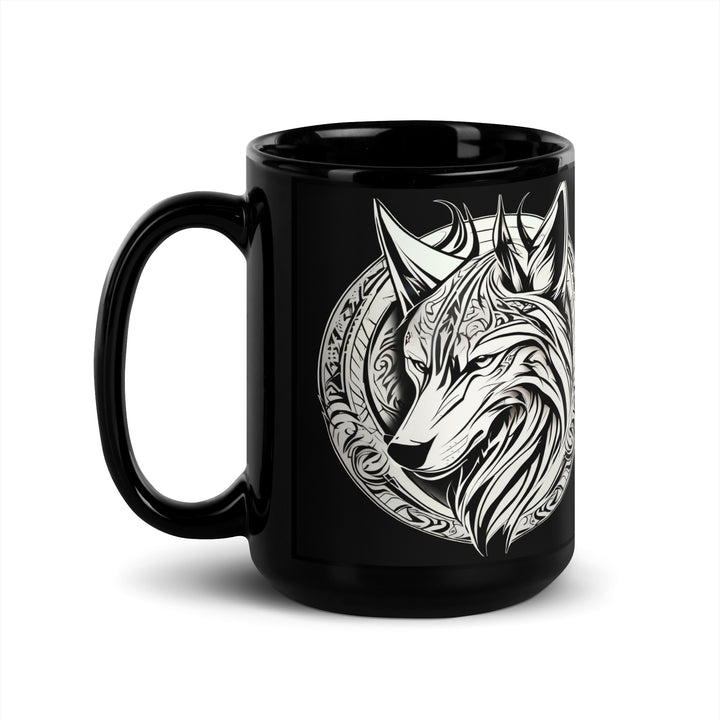White Wolf Black Glossy Mug bold wolf art drinking mug