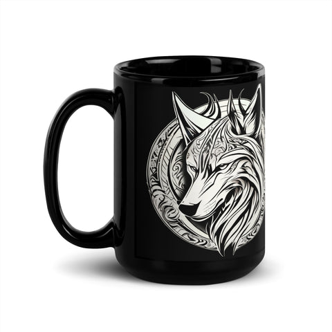 White Wolf Black Glossy Mug