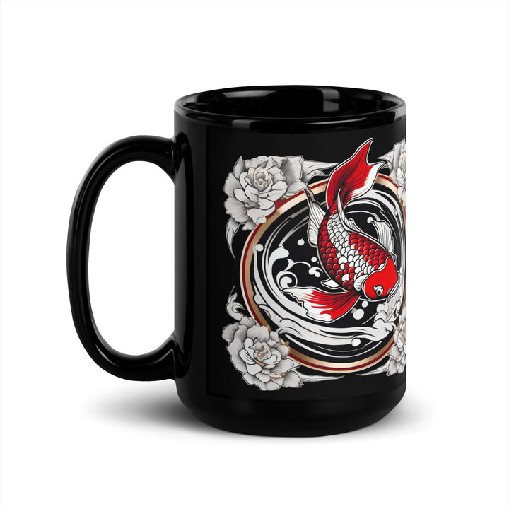 Black Glossy Mug with Koi fish