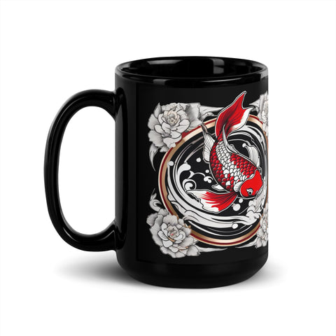 Black Glossy Mug with Koi fish