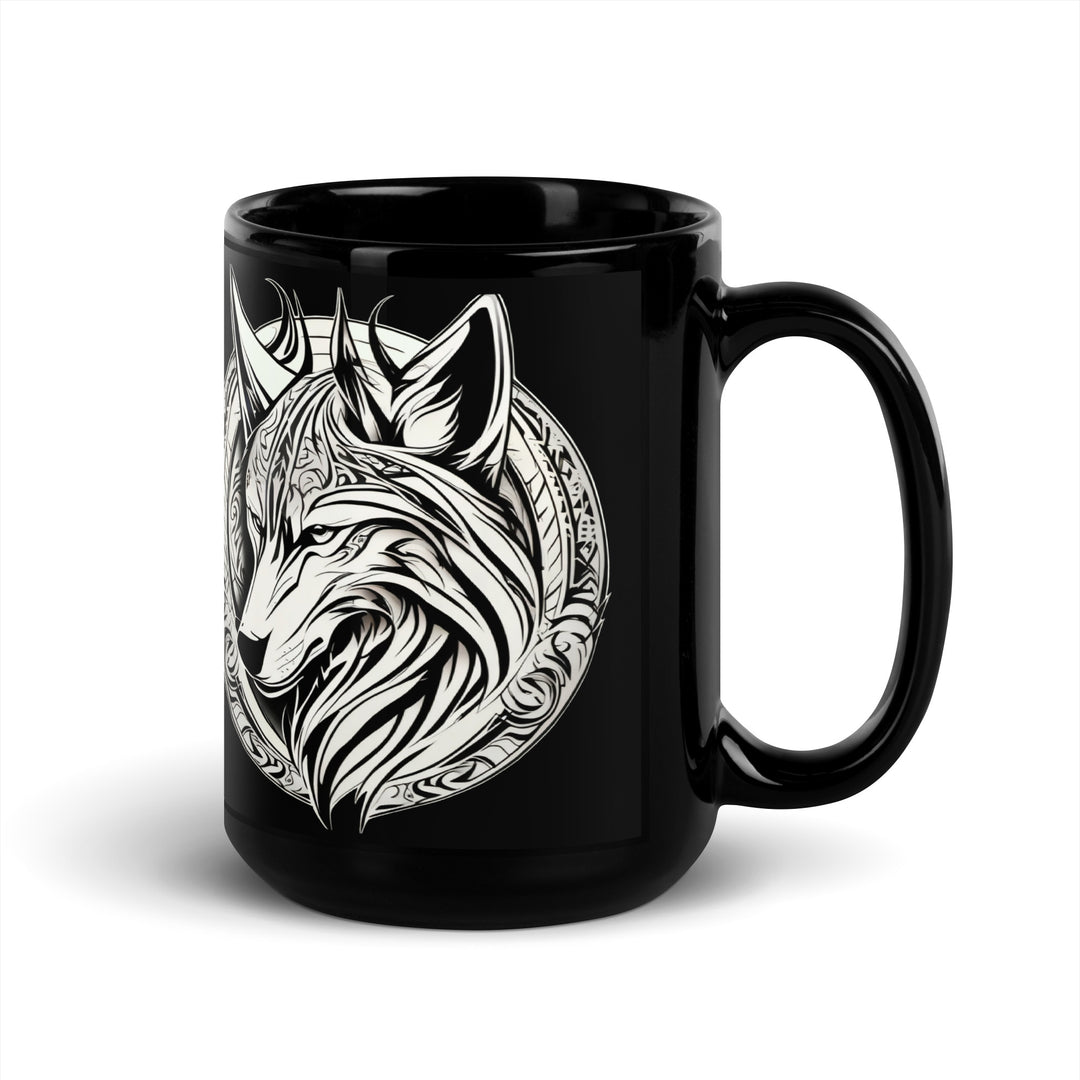 White Wolf Black Glossy Mug ceramic coffee cup design