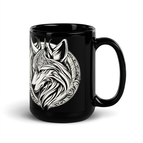 White Wolf Black Glossy Mug