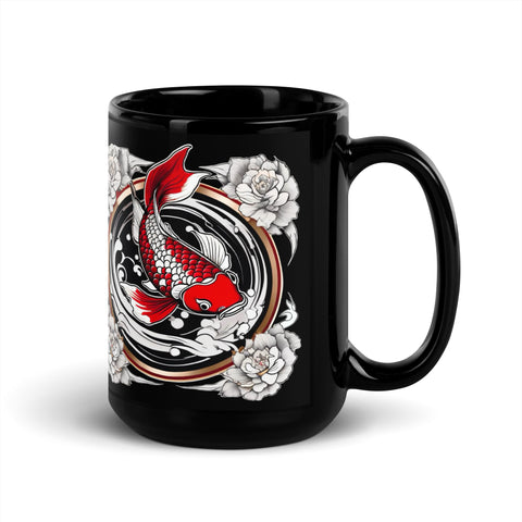 Black Glossy Mug with Koi fish