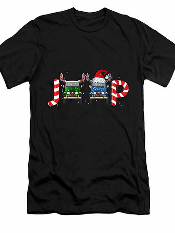 Christmas Jeep Candy T-shirt Men's Short Sleeve Fun Pattern T-shirt Series