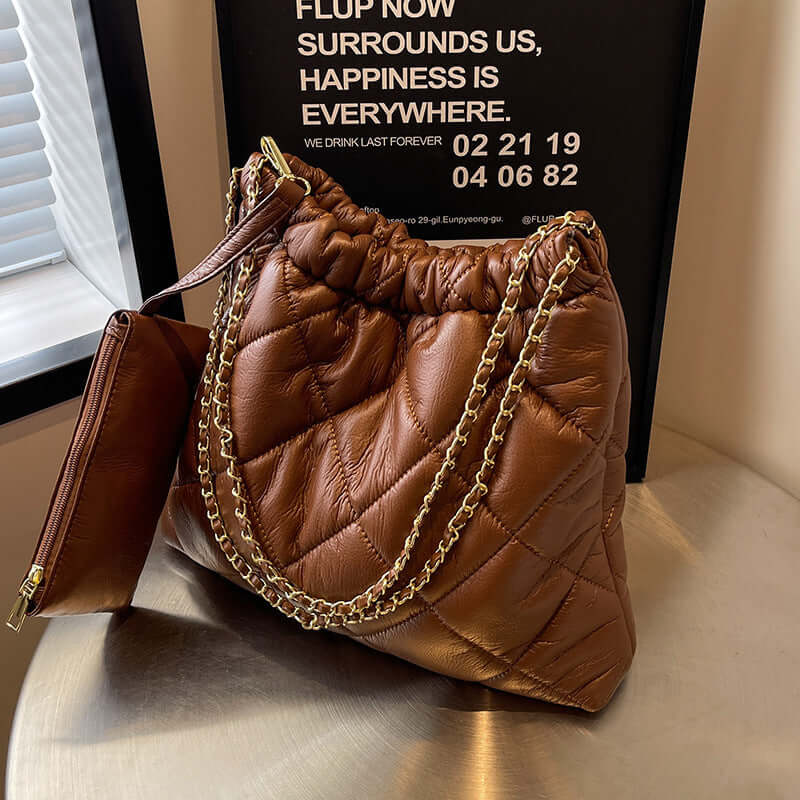 Versatile Women’s Bucket Bag displayed on table