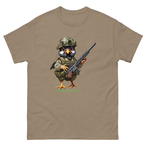 Unisex classic tee Hatchie with a machine gun